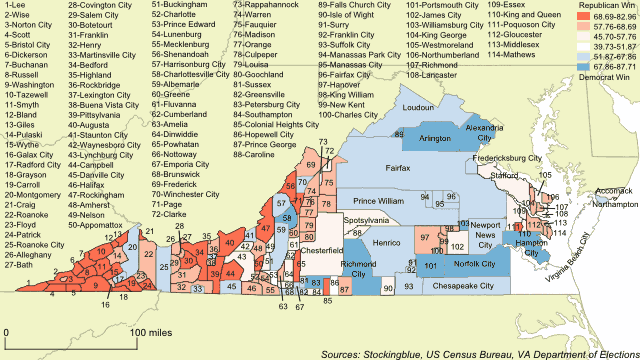 Cartogram map of 2017 Virginia gubernatorial race