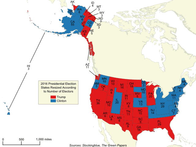 Cartogram map of 2016 presidential election