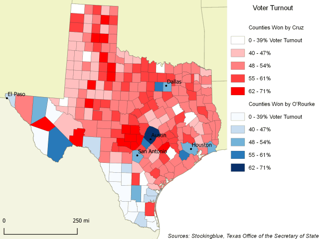 Texas Senate Voter Turnout by County