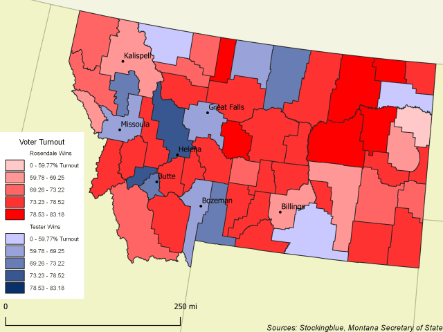 Montana Senate Voter Turnout by County