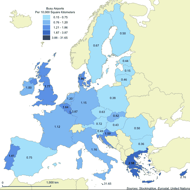 Heavily Used Airports per Area in EU States