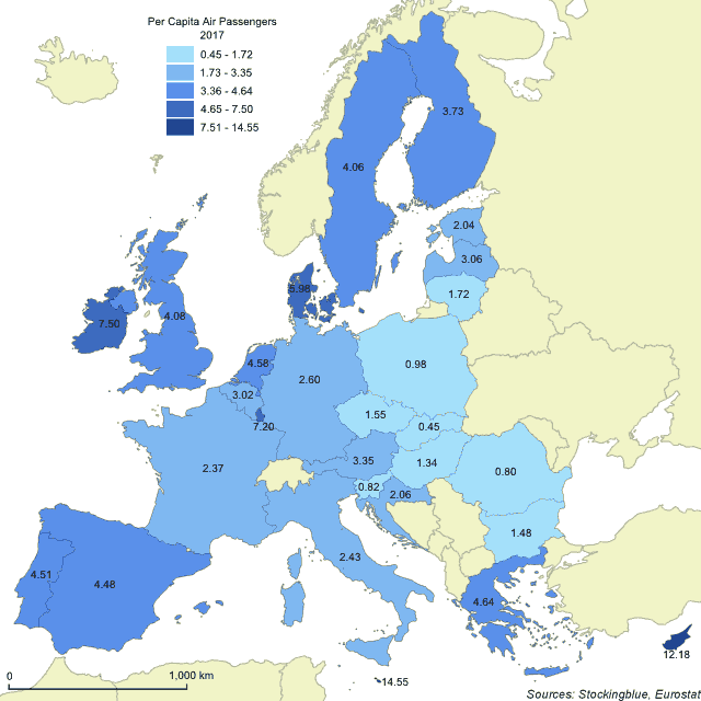 Air Travel per Capita in EU States