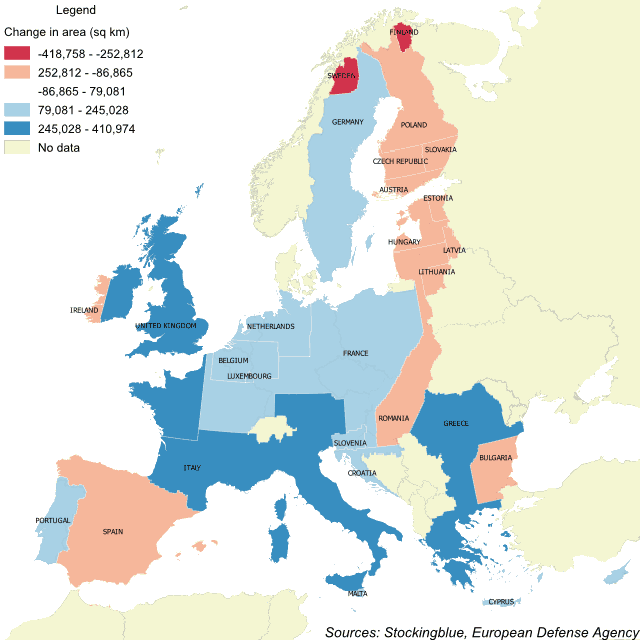 Cartogram of military personnel in Europe