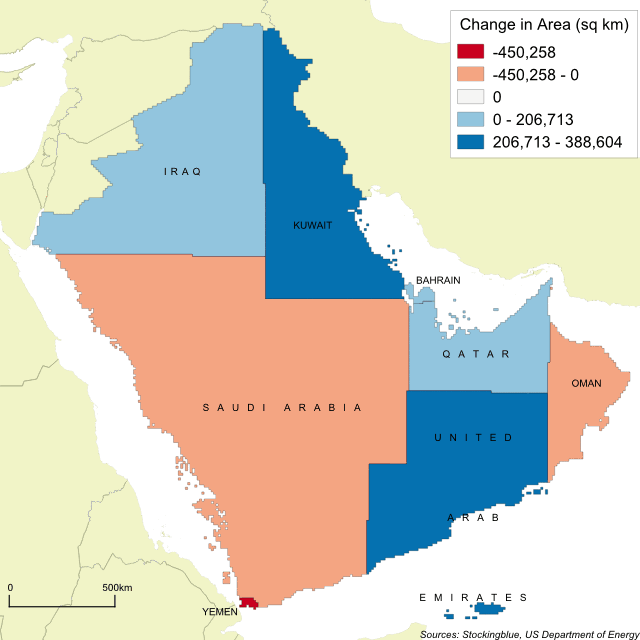 Cartogram map of oil production in the Arabian Peninsula