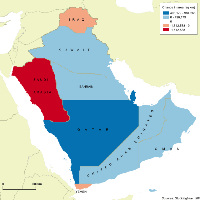 Cartogram map of per capita GDP in the Arabian Peninsula