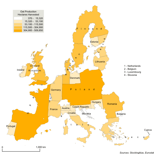 Cartogram map of oat production in the European Union
