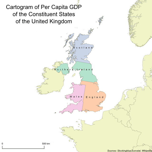 Per Capita GDP Cartogram of the United Kingdom