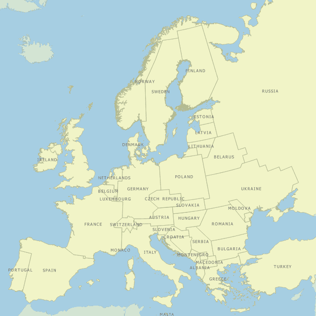 Map of Europe with range and township borders